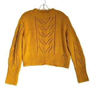 Guess Cropped Sweater Chunky Knit Women L Mustard Yellow Grunge Fairy Relaxed